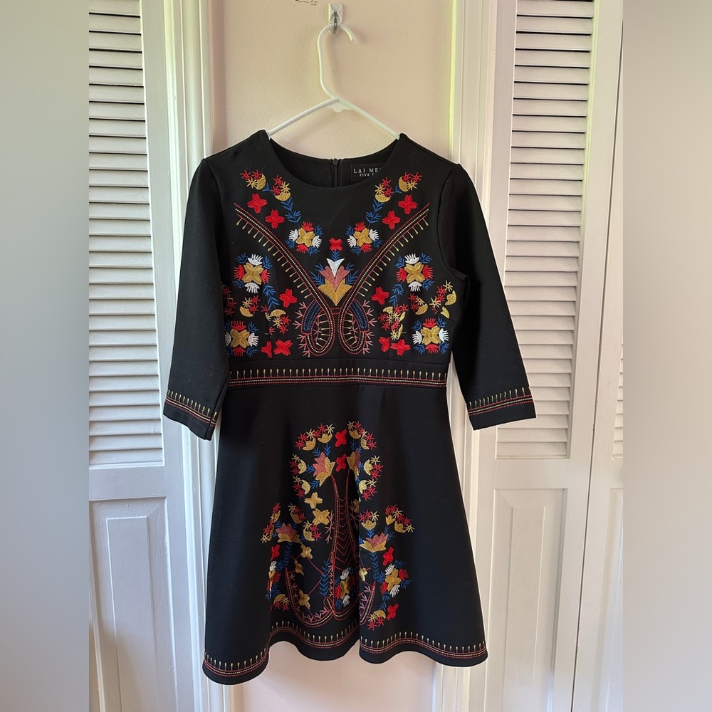 Amazon Black Dress with Colorful Floral Embroidery
